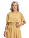 ChicSew Scoop Short Flutter Sleeve Lace Applique Waist Knee Length Chiffon Romantic Mom Of The Groom Dresses
