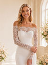 ChicSew Unique Lace Off The Shoulder Long Sleeves Satin Mermaid High‑Low Wedding Dresses