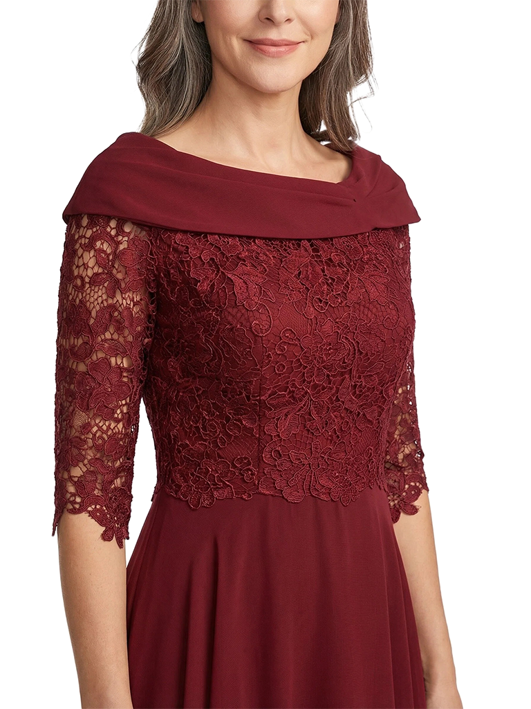 ChicSew Asymmetric Long Sleeve Lace Tea Length Chiffon Casual Mother Of The Bride Dresses