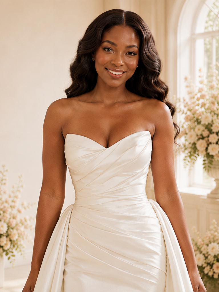 ChicSew Modern Strapless Sleeveless Ruching Satin Sheath Maxi Wedding Dress