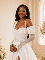 ChicSew Elegant Off The Shoulder Long Sleeves A-Line Glitter Tulle Maxi Wedding Dress