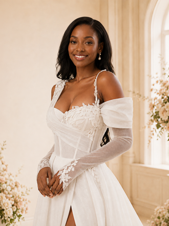ChicSew Elegant Off The Shoulder Long Sleeves A-Line Glitter Tulle Maxi Wedding Dress