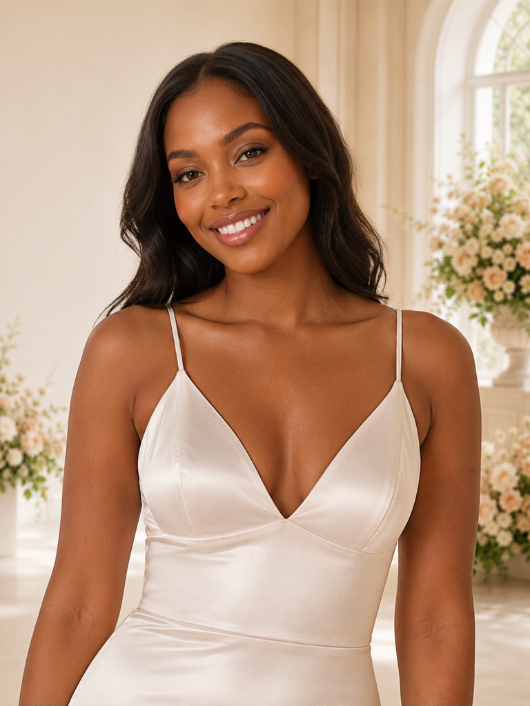 ChicSew Simple Spaghetti Straps Satin Mermaid Floor-Length Wedding Dress