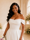 ChicSew Fancy Off The Shoulder Boning Side Slit A-Line Satin Maxi Wedding Dress