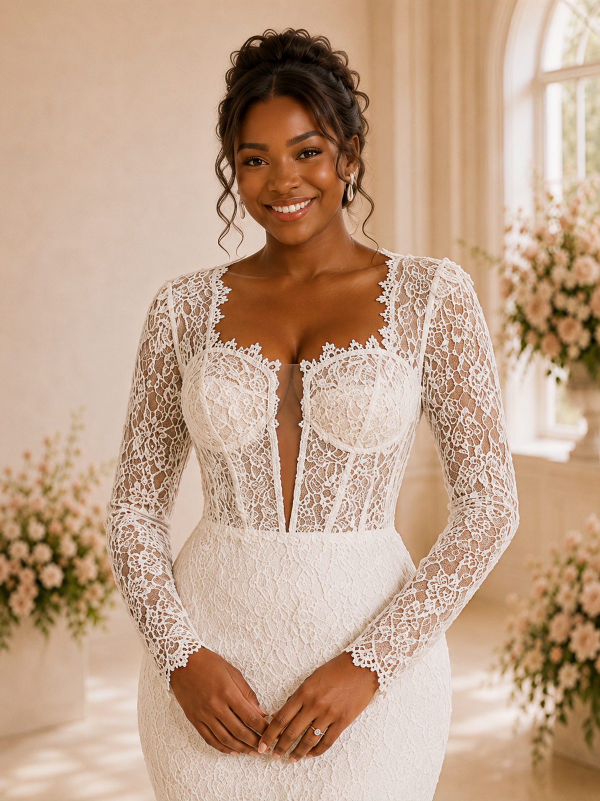ChicSew Romantic Square Neck Long Sleeves Lace Mermaid Maxi Wedding Dress