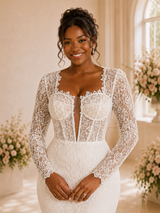 ChicSew Romantic Square Neck Long Sleeves Lace Mermaid Maxi Wedding Dress