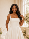 ChicSew Elegant Square Neck Spaghetti Straps A-Line Satin Maxi Wedding Dress