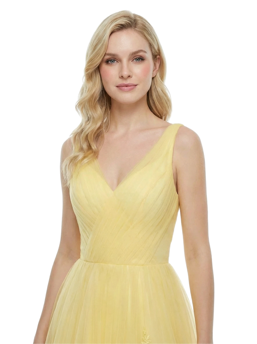 ChicSew Beautiful Spaghetti Straps V-Neck Tulle A-Line Maxi Long Evening Prom Dresses