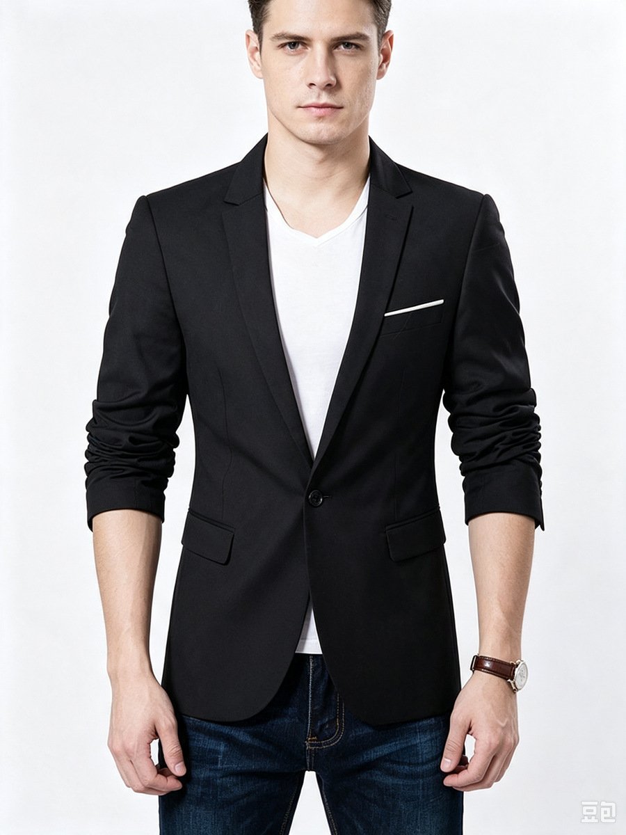 Classic 1 Piece Black Men's Suit with Regular Fit and Sophisticated Peak Lapel