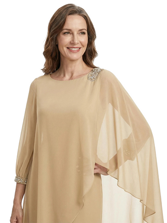 ChicSew Sheath 3/4 Sleeves Rhinestone Chiffon Knee-Length Mother Of The Bride Dress