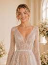 ChicSew Sexy V-Neck Long Sleeves Sequin Tulle A-Line Maxi Wedding Dress