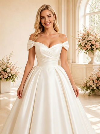 ChicSew Elegant Off The Shoulder A-line Ruched Satin Maxi Long Wedding Dresses