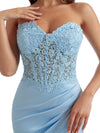 Gorgeous Strapless Sweetheart Lace Mermaid Satin Long Bridesmaid Dresses Side Slit