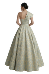 ChicSew Modern Floral Jacquard One Shoulder Floor-Length A-Line Long Formal Evening Dresses