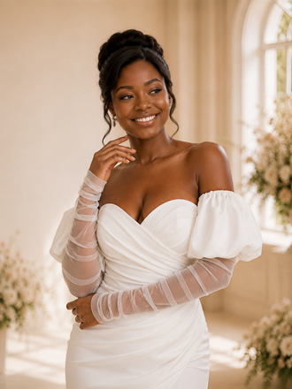 ChicSew Mondern Sweetheart Puff Sleeves Sheath Satin Mini-Length Wedding Dress