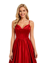 ChicSew Fancy Spaghetti Straps A-Line Satin Boned Elegant Long Bridesmaid Gown Online