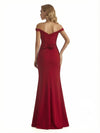 Women's Elegant Jersey Off The Shoulder Side Slit Bow Knot Mermaid Maxi Evening Dresses