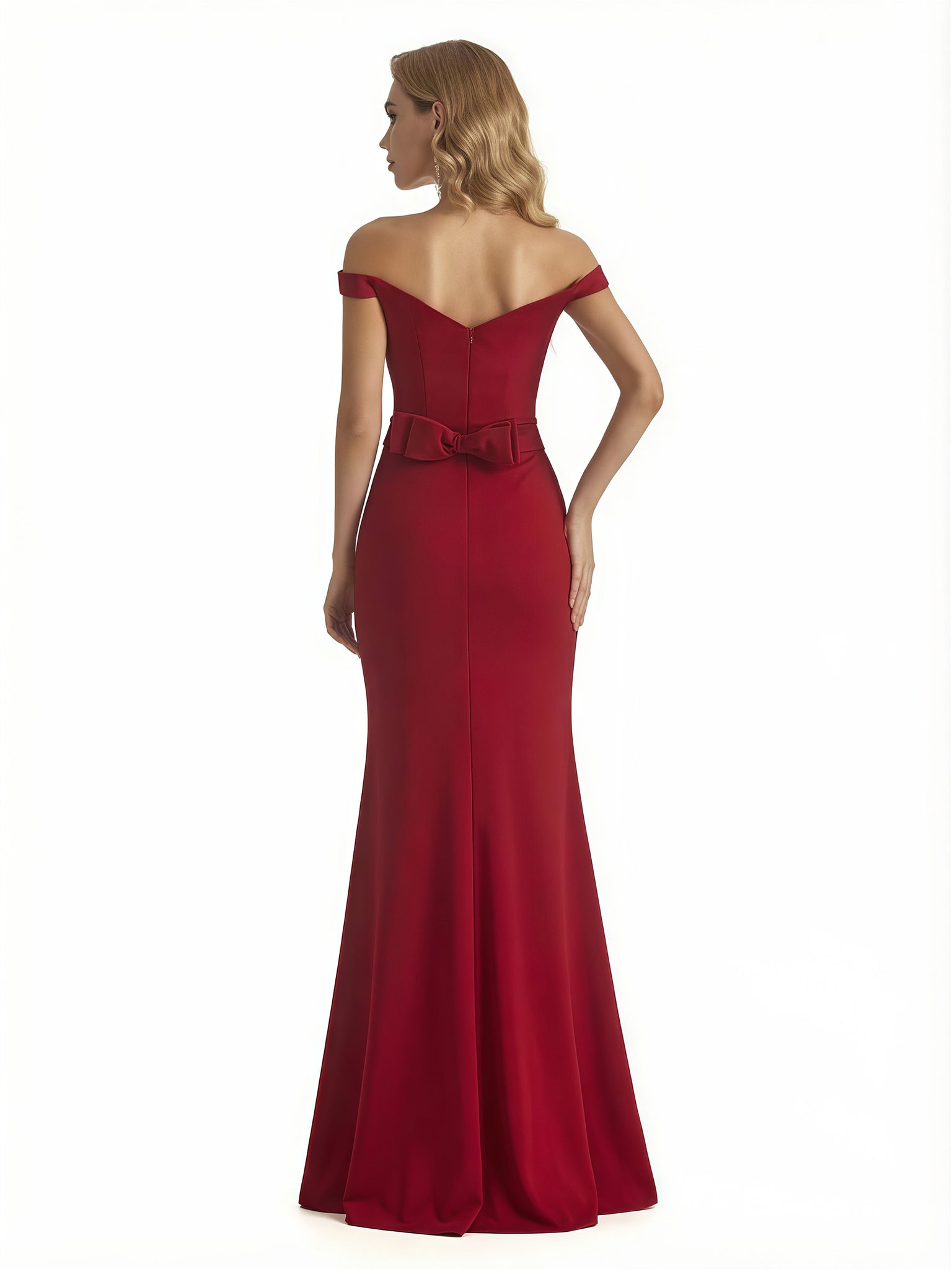Women's Elegant Jersey Off The Shoulder Side Slit Bow Knot Mermaid Maxi Evening Dresses