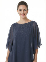 Modern Beaded Half Sleeves Asymmetric Chiffon Pantsuits For Mother Of The Bride