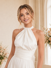 ChicSew Elegant Satin A-Line Halter Pleated Chiffon Maxi Long Wedding Dress