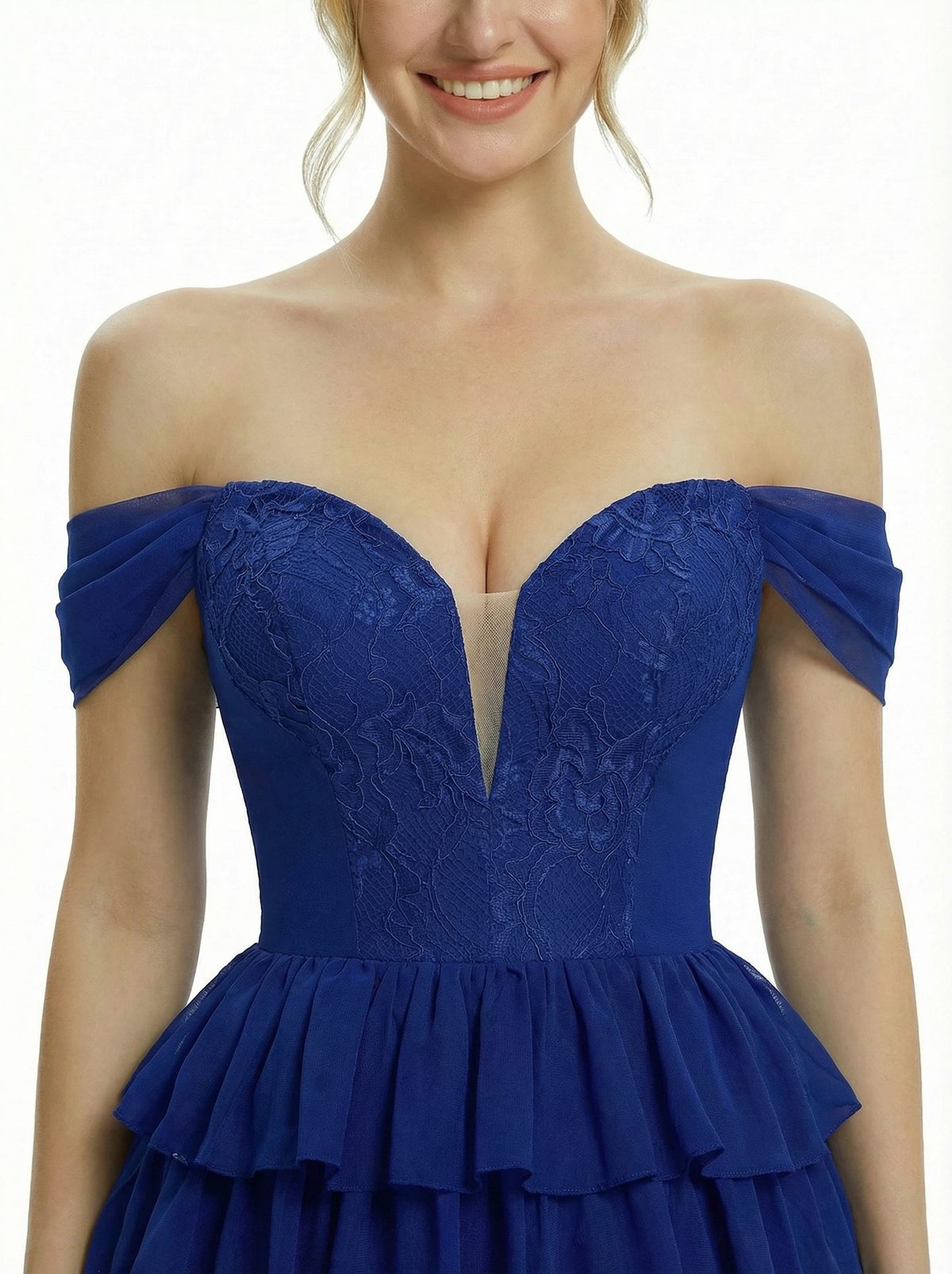 Pretty Off the Shoulder Tiered Tulle Corset Prom Ball Gown For Women