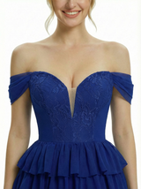 Pretty Off the Shoulder Tiered Tulle Corset Prom Ball Gown For Women
