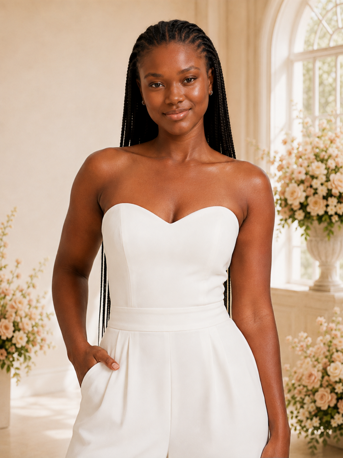 ChicSew Modern Sweetheart Crepe Floor-Length Wedding Jumpsuit With Pocket