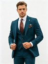 Classic 2 Piece Teal Men's Suit with Regular Fit and Sophisticated Peak Lapel