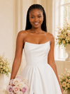 ChicSew Modern Simple Satin Strapless Long A-Line Wedding Dress With Slit