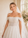 ChicSew Elegant Off The Shoulder Ruched Glitter Tulle A-Line Long Wedding Dress