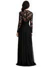 Elegant Chiffon V-neck Long Sleeves Lace Long Mother of The Bride Dresses
