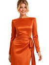 ChicSew Boat Neck Long Sleeve Soft Satin Mermaid Floor Length Bridesmaid Dress