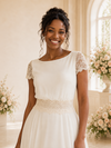 ChicSew Classy Chiffon Short Sleeves A-Line Floor-Length Wedding Dress With Lace Applique