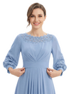 ChicSew Bateau Neck 3/4 Sleeve Lace Applique Pleated Chiffon Ankle Length Mother of the Bride Dress