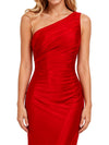 ChicSew Unique One Shoulder Ruched Bodice Mermaid Satin Bridesmaid Dress Sleeveless Long Wedding Evening Gown