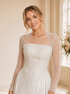 ChicSew Unique Tulle Round Neck Long Sleeves Beaded Satin Mermaid Long Wedding Dress With Overskirt
