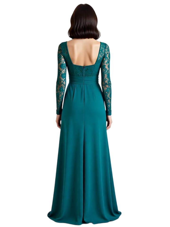 Elegant Long Sleeves Ruffle Lace Applique Chiffon A-line Long Mother of The Bride Dresses