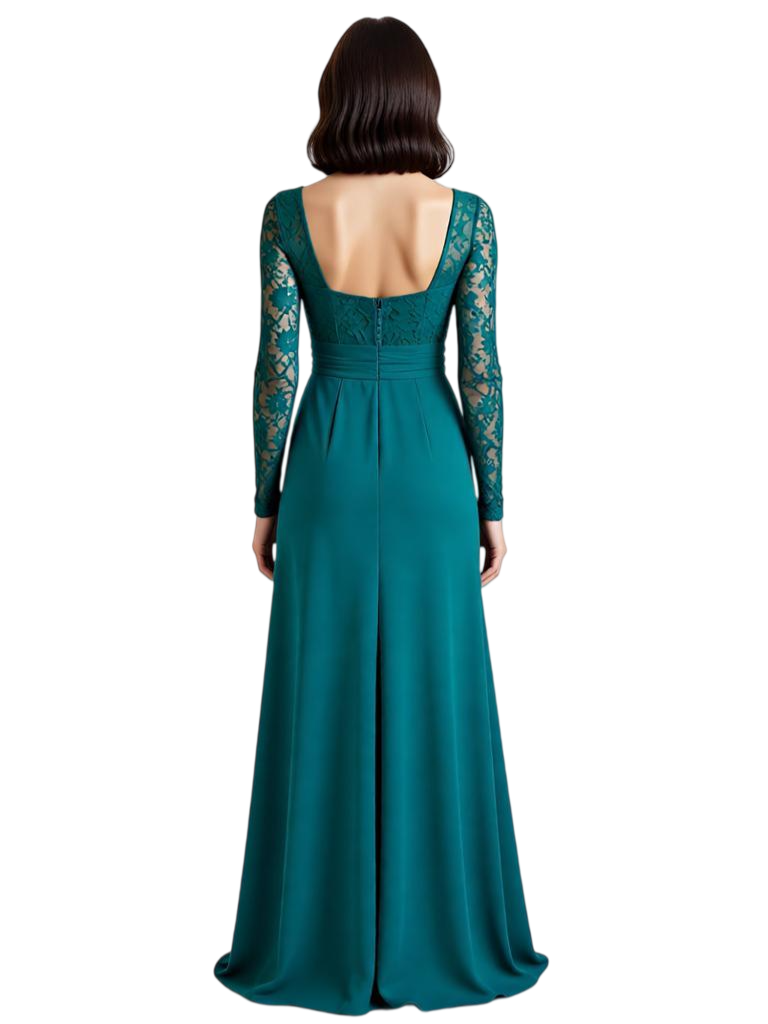 Elegant Long Sleeves Ruffle Lace Applique Chiffon A-line Long Mother of The Bride Dresses