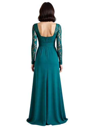 Elegant Long Sleeves Ruffle Lace Applique Chiffon A-line Long Mother of The Bride Dresses