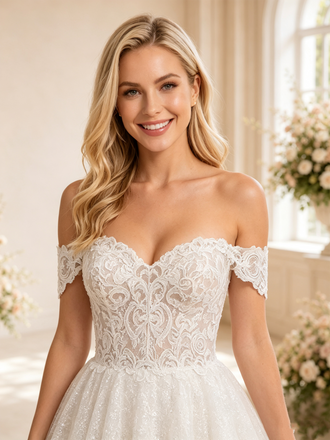 ChicSew Elegant Off The Shoulder A-Line Midi Lace Tulle Wedding Dresses