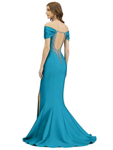 Fancy Off Shoulder Mermaid Floor Length Mother Of The Groom Gown With Side Slit