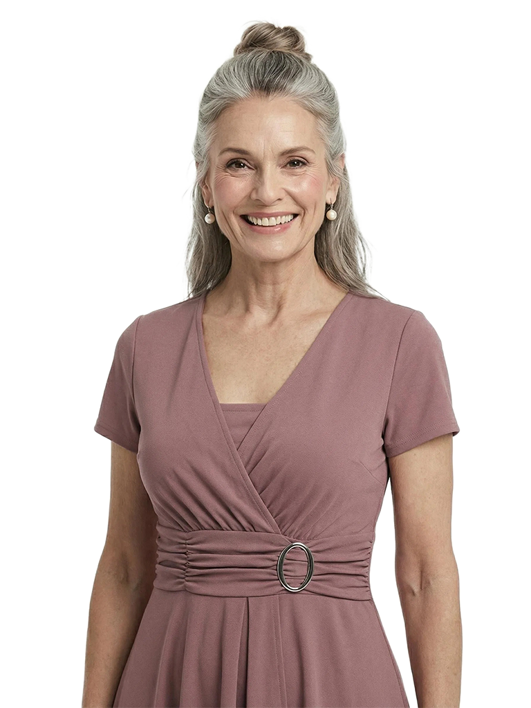 ChicSew V-Neck Short Sleeve A-Line Ruched Tea Length Chiffon Fancy Mother of the Bride Dresses