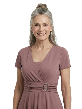 ChicSew V-Neck Short Sleeve A-Line Ruched Tea Length Chiffon Fancy Mother of the Bride Dresses