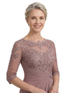 ChicSew Jewel 3/4 Sleeves Sheath Chiffon Ruched Lace Appliques Mother Of The Bride Dress