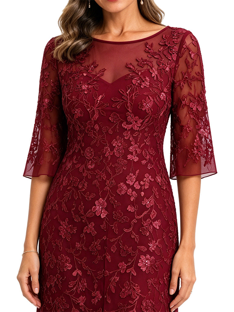 ChicSew Elegant Illusion Half Sleeve Lace Applique Chiffon Mother Of The Groom Dress