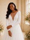 ChicSew Elegant Illusion Long Sleeves Crepe Tulle Tea-Length Wedding Dress
