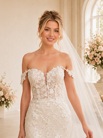 ChicSew Romantic Off Shoulder Mermaid Lace Tulle Floor-Length Wedding Dresses With Train