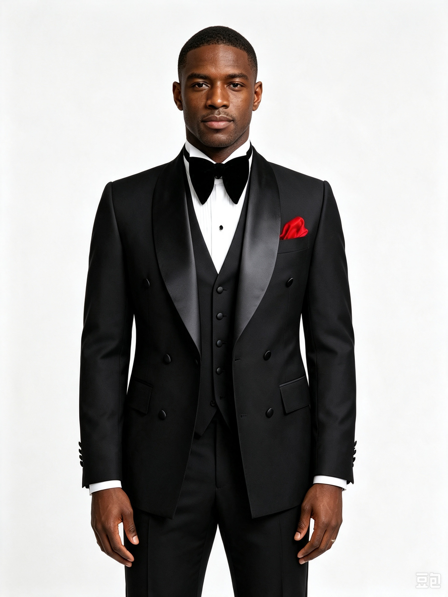 Classic 3 Piece Black Men's Suit with Regular Fit and Sophisticated Peak Lapel