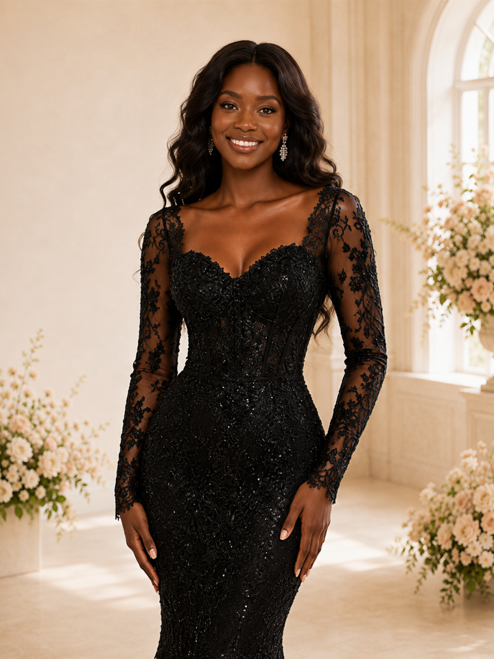 ChicSew Romantic Mermaid Long Sleeves Tulle Lace Appliques Maxi Wedding Dress