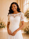 ChicSew Elegant Bateau Short Sleeves Chiffon Maxi Wedding Dress With Lace Appliques